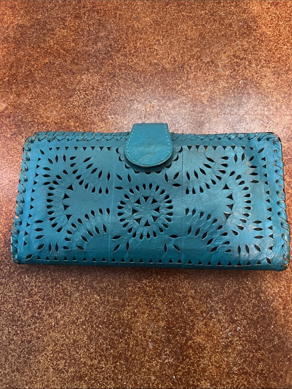 Cleobella Teal Perforated Leather Clutch Wallet
